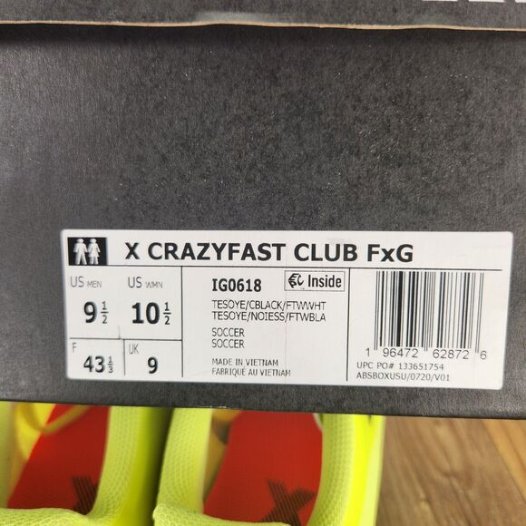Adidas X Crazyfast Club FxG IG0618 Mens Size 9.5 Yellow Athletic Soccer Cleats main image 4